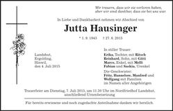 Traueranzeige Jutta Hausinger