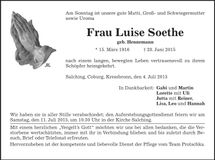 Traueranzeige Luise Soethe