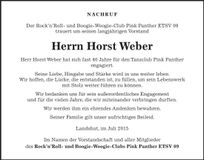 Traueranzeige Horst Weber