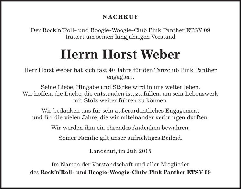 Traueranzeige Horst Weber