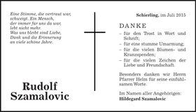 Traueranzeige Rudolf Szamalovic