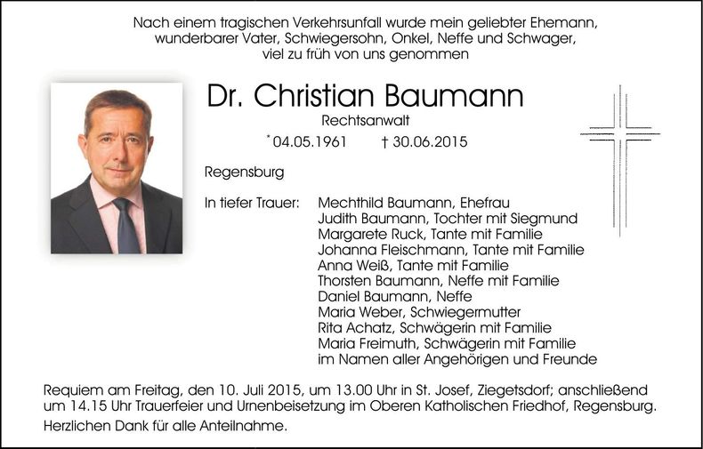 Traueranzeige Dr. Christian Baumann