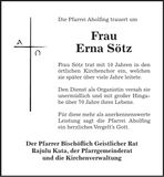 Traueranzeige Erna Sötz