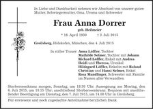 Traueranzeige Anna Dorrer