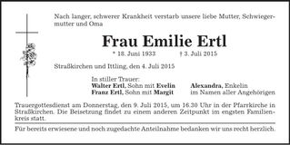 Traueranzeige Emilie Ertl