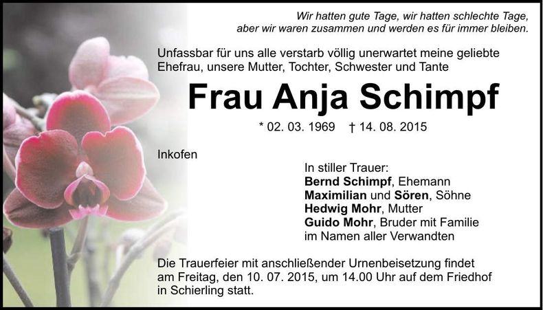 Traueranzeige Anja Schimpf