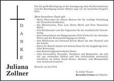 Traueranzeige Juliana Zollner