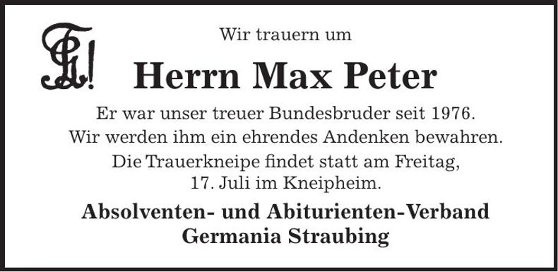 Traueranzeige Max Peter