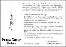 Traueranzeige Franz-Xaver Huber