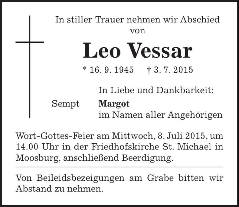 Traueranzeige Leo Vessar