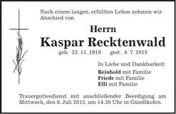 Traueranzeige Kaspar Recktenwald