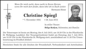 Traueranzeige Christine Spiegl