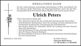 Traueranzeige Ulrich Peters