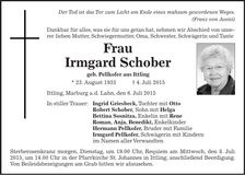 Traueranzeige Irmgard Schober