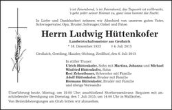 Traueranzeige Ludwig Hüttenkofer