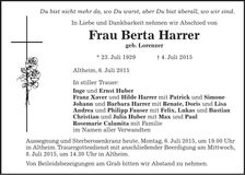 Traueranzeige Berta Harrer