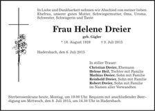 Traueranzeige Helene Dreier