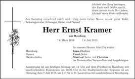 Traueranzeige Ernst Kramer