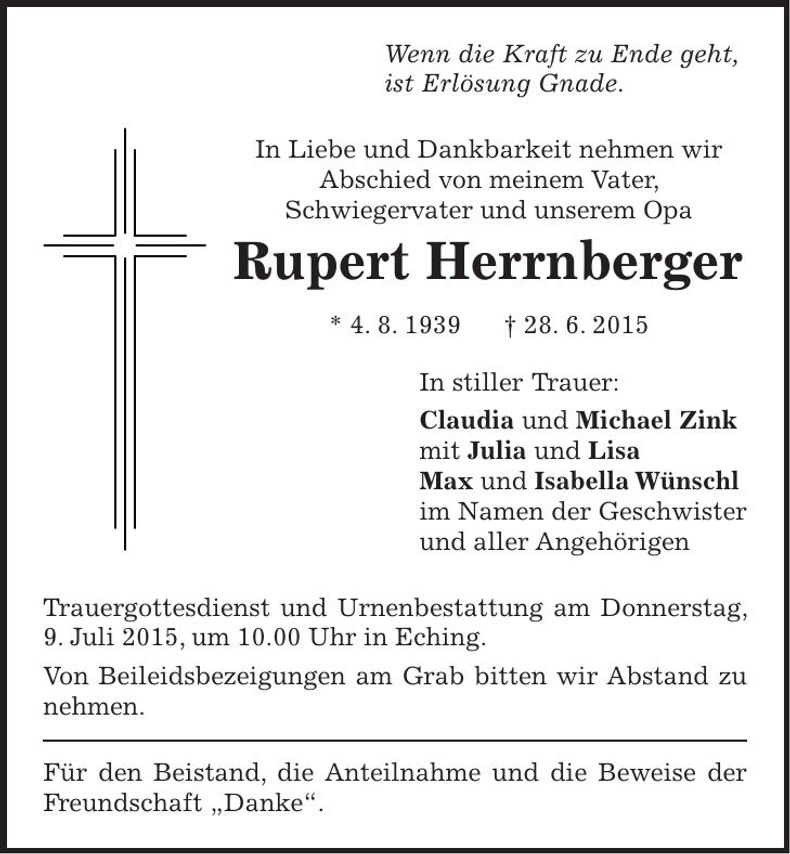 Traueranzeige Rupert Herrnberger
