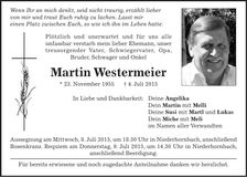 Traueranzeige Martin Westermeier