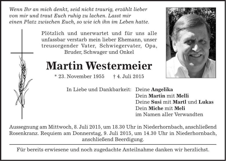 Traueranzeige Martin Westermeier