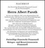 Traueranzeige Albert Paroth