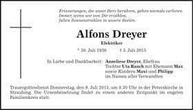 Traueranzeige Alfons Dreyer