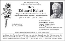 Traueranzeige Eduard Ecker
