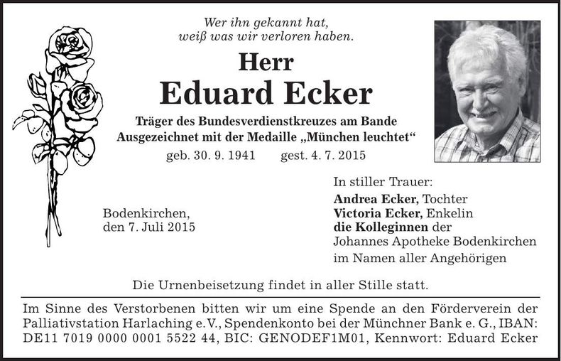 Traueranzeige Eduard Ecker