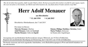 Traueranzeige Adolf Menauer