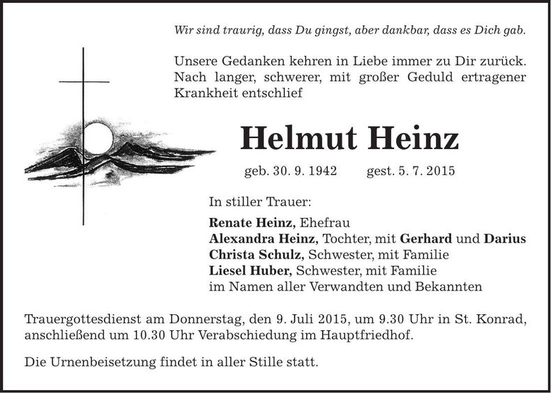 Traueranzeige Helmut Heinz