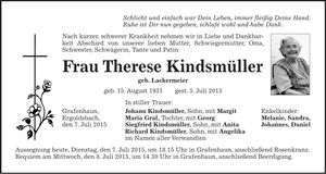 Traueranzeige Therese Kindsmüller