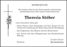 Traueranzeige Theresia Stöber