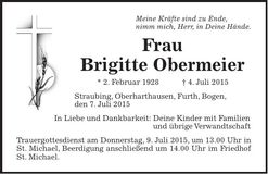 Traueranzeige Brigitte Obermeier