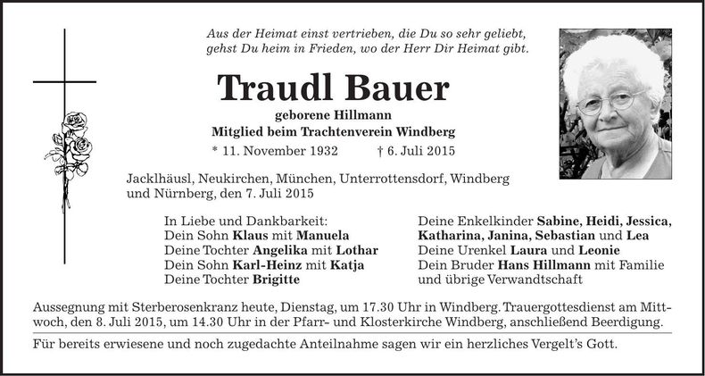 Traueranzeige Traudl Bauer