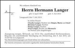 Traueranzeige Hermann Langer