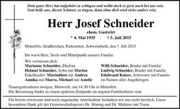 Traueranzeige Josef Schneider