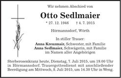 Traueranzeige Otto Sedlmaier