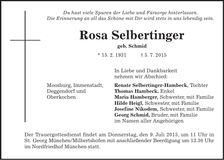 Traueranzeige Rosa Selbertinger