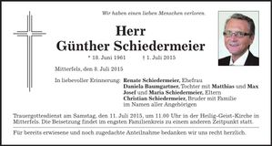 Traueranzeige Günther Schiedermeier