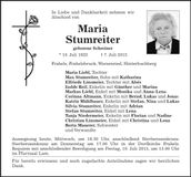 Traueranzeige Maria Stumreiter