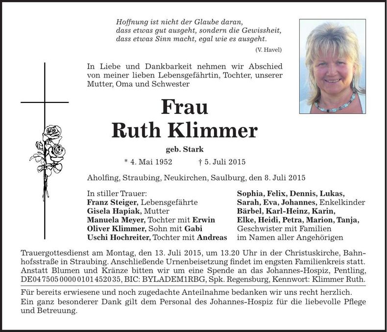 Traueranzeige Ruth Klimmer