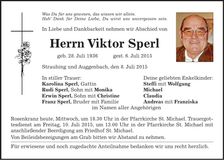 Traueranzeige Viktor Sperl