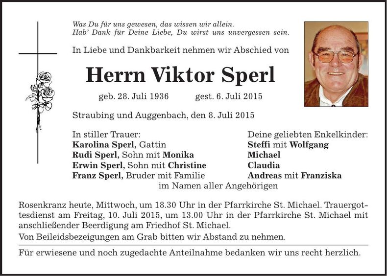 Traueranzeige Viktor Sperl