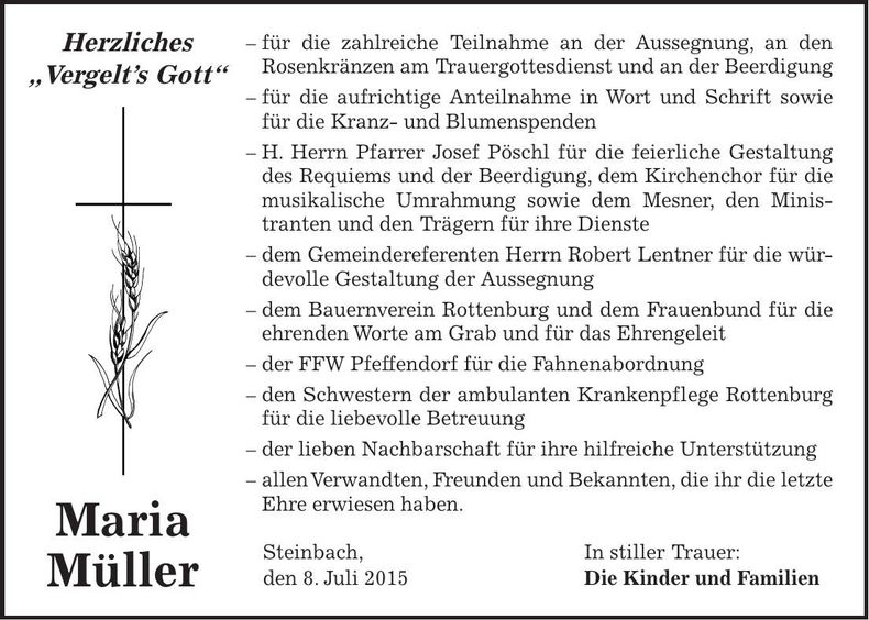 Traueranzeige Maria Müller