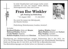 Traueranzeige Ilse Winkler