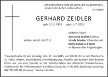 Traueranzeige Gerhard Zeidler
