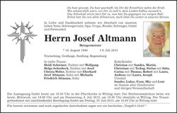 Traueranzeige Josef Altmann