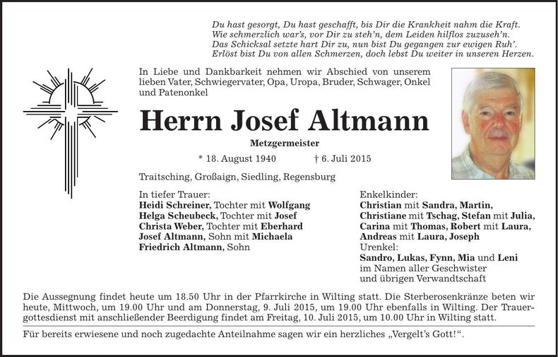 Traueranzeige Josef Altmann