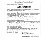 Traueranzeige Alois Rampf